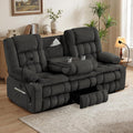 3 Seat Reclining Sofa, Manual Recliner Sofa Couch with Drop-Down Table, Phone Holders & Storage Drawer, Recliner Couch with Plush Double-Layer Cushion for Living Room, Bedroom & Office (Grey)