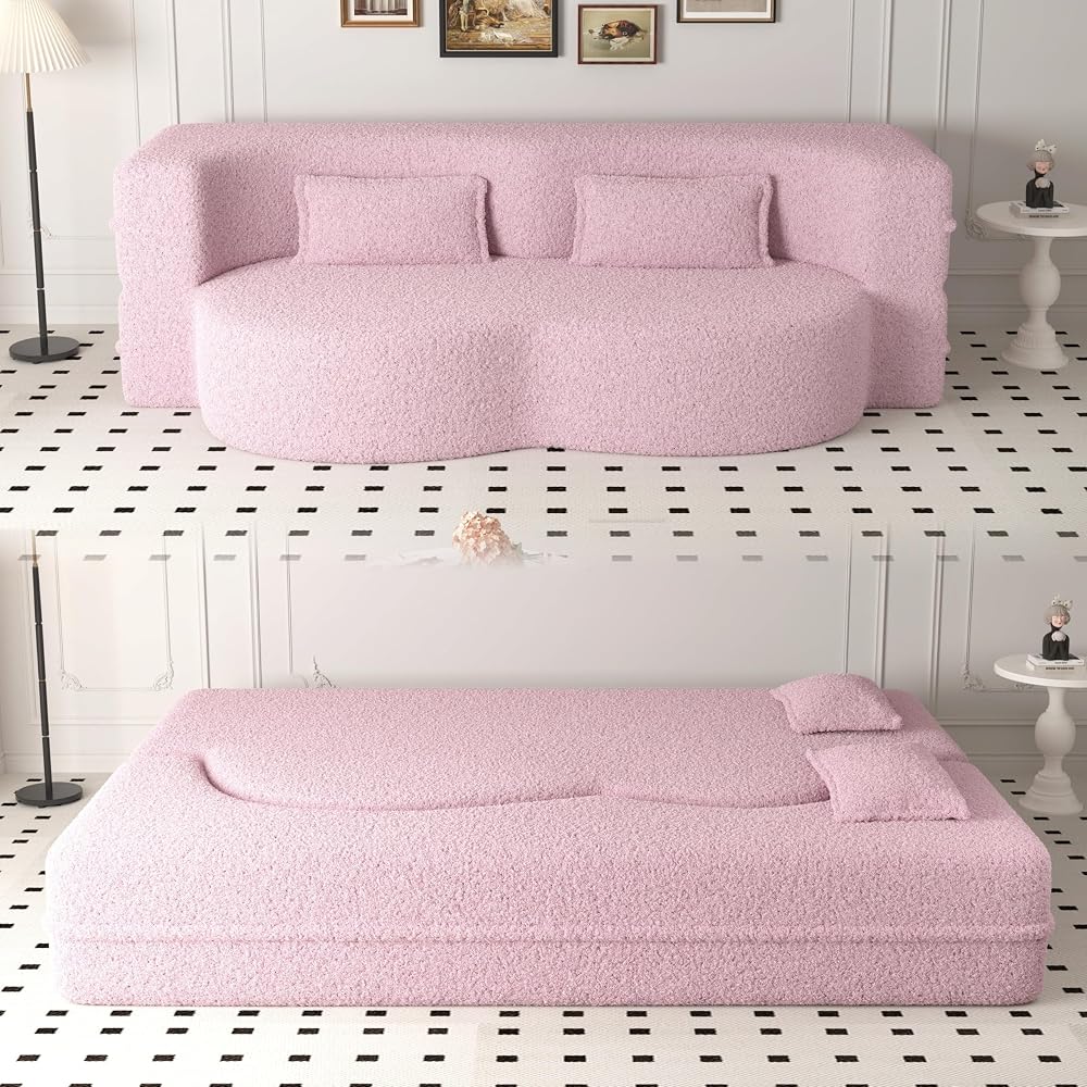 78" 2-in-1 Convertible Sofa Bed, Folding Futon Floor Couch with Pillows