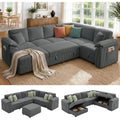 108" Modular Sectional Sleeper Sofa with Pull Out Bed, Dark Grey