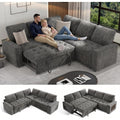 5-Seat Modular Sleeper Sofa with Pull-Out Bed & Storage, L-Shaped Chenille Sectional Couch, Reclining Backrest & USB Charging for Small Space Living Room, Dark Grey