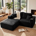 67'' L-Shaped Cloud Modular Sectional Sofa, Modern Corduroy Memory Foam Couch with Cup Holders, Upholstered Boneless Deep Seat Fluffy Loveseat with Ottoman, No Assembly Needed, for Home, Black