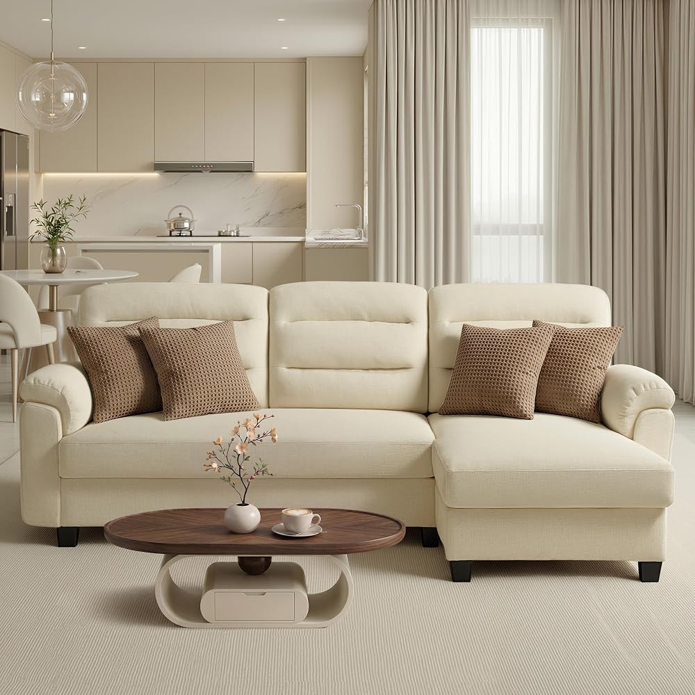 88” L-Shaped Sofa for Living Room, 3-Seater with Chaise, White